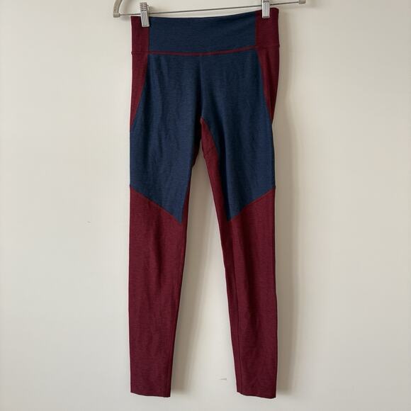 Outdoor Voices Tri-Tone Leggings Womens Small Colorblock 7/8 Navy Maroon - Picture 2 of 8